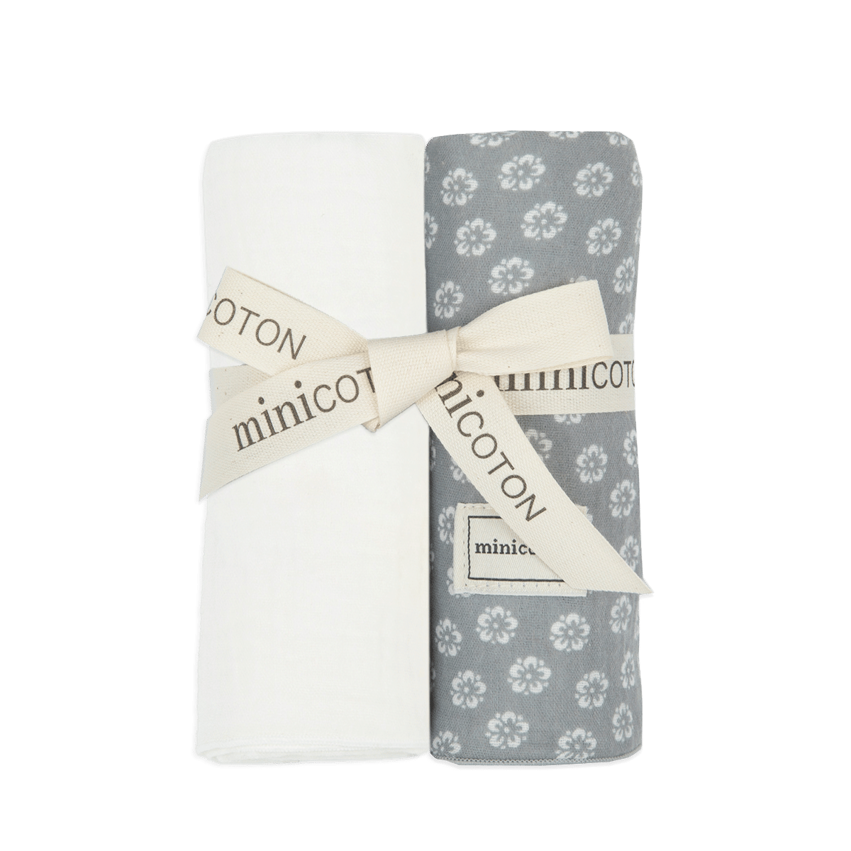 Pack Muselinas Flor Dusty Blue + Blanco - Minicoton