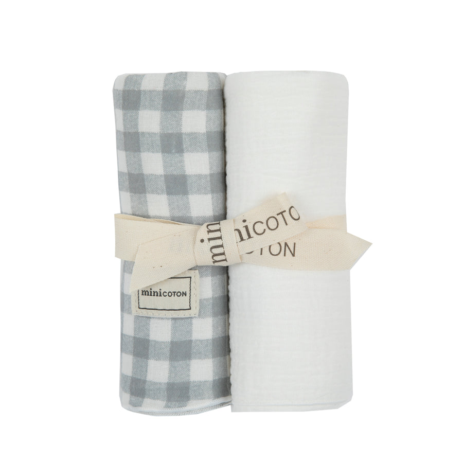 Pack Muselinas Vichy Dusty Blue - Minicoton