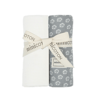 Pack Muselinas Flor Dusty Blue + Blanco - Minicoton