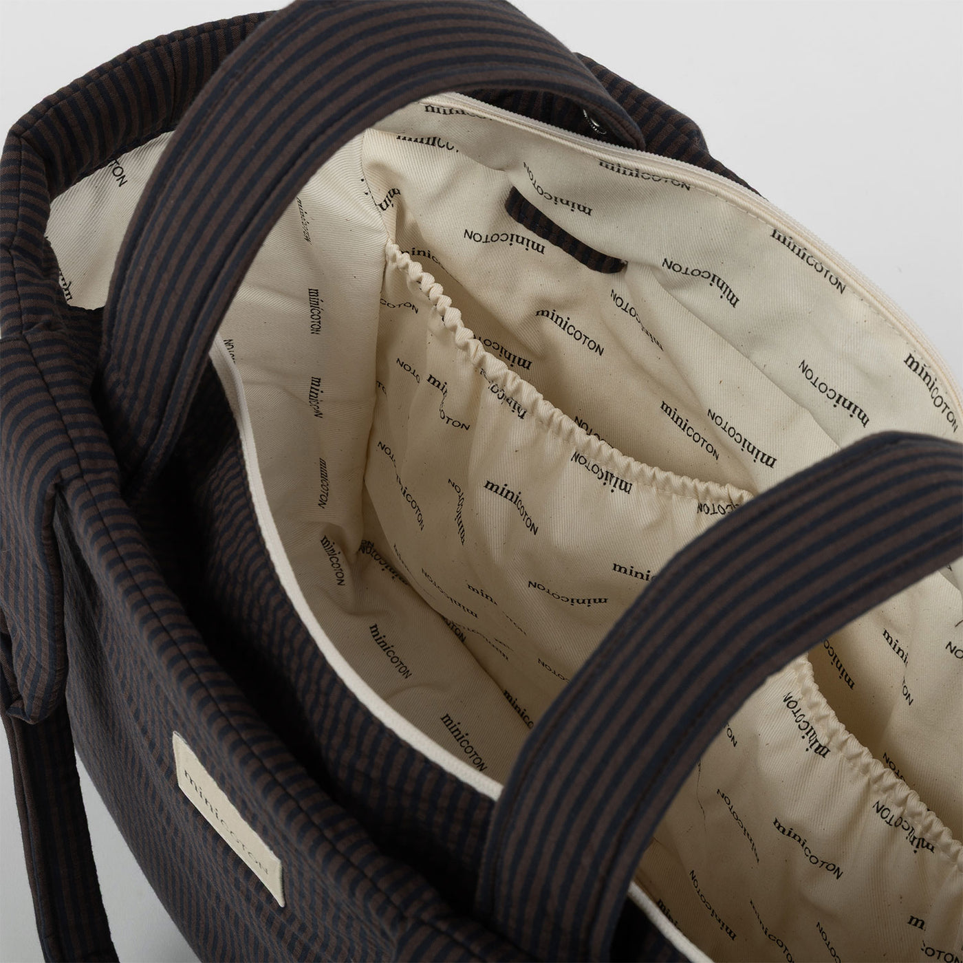 Borsa Handle Righe Caramello