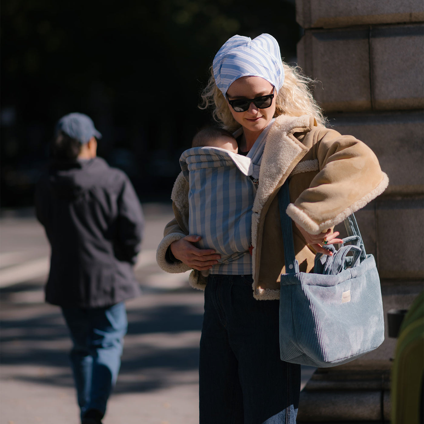 Somomu® Vichy Babytrage Rucksack Blue + Sand
